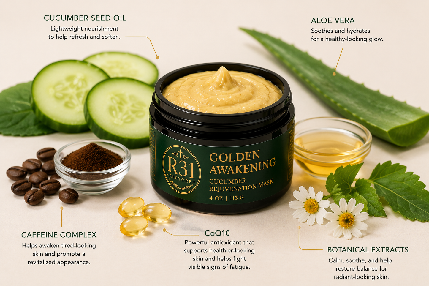 Golden Awakening - Cucumber Rejuvenation Mask
